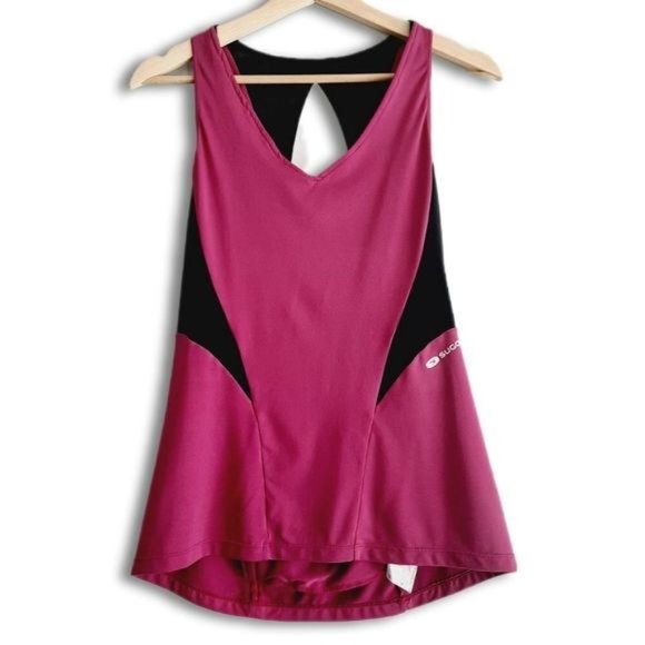 SUGOI Jackie Light V-Neck Cut-Out Back Tank Top Pink & Black Sz M - Picture 1 of 12